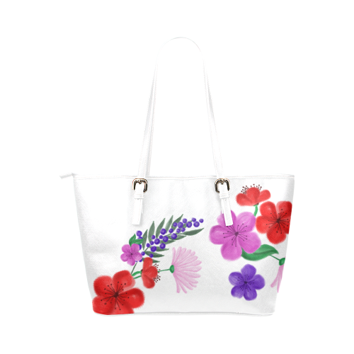 BUNCH OF FLOWERS Leather Tote Bag/Large (Model 1651)