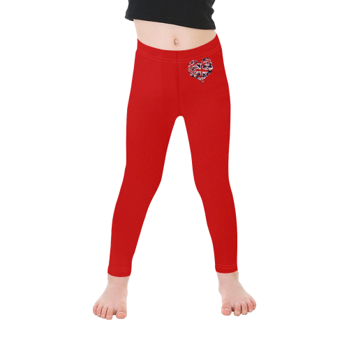 Union Jack British UK Flag Heart Red Kid's Ankle Length Leggings (Model L06)