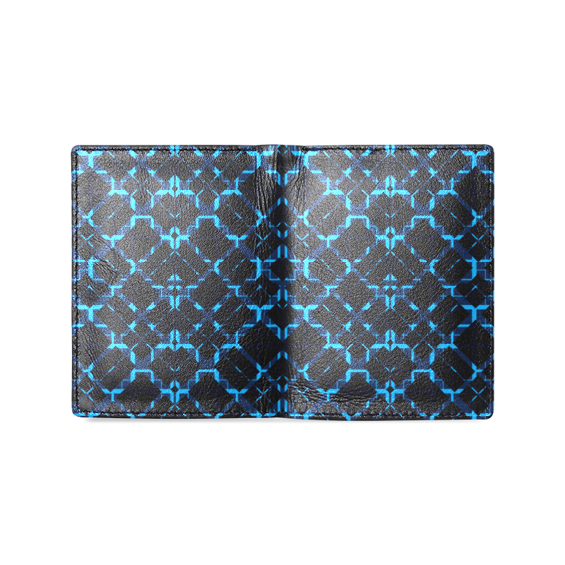 Modern Blue Geometric Plaid Men's Leather Wallet (Model 1612)