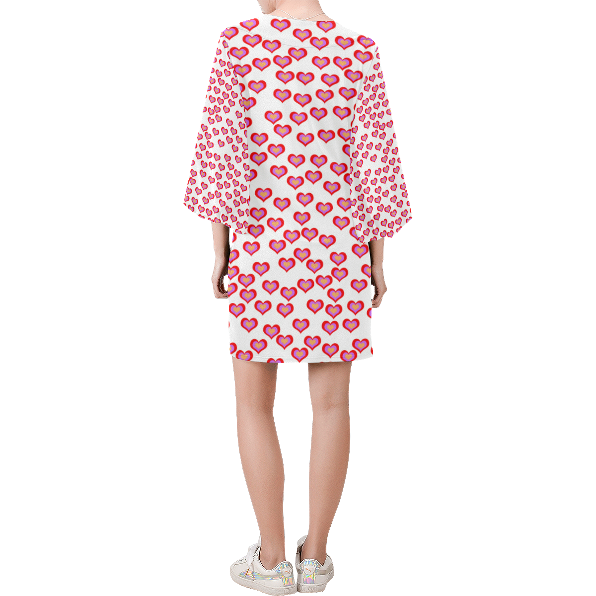 Pink Hearts Bell Sleeve Dress (Model D52)