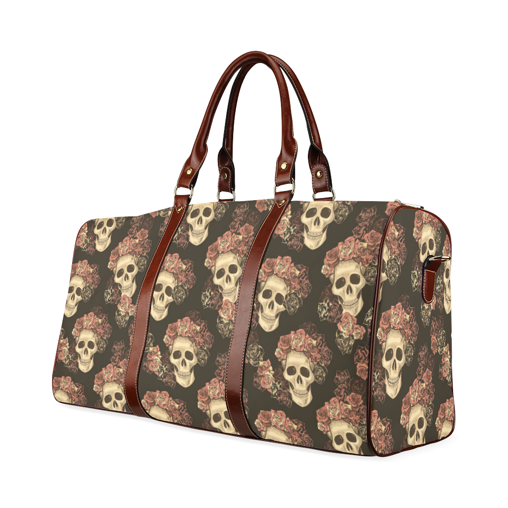 Skull and Rose Pattern Waterproof Travel Bag/Large (Model 1639)