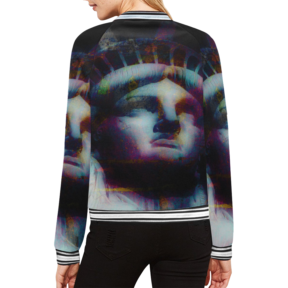 STATUE OF LIBERTY 5 LARGE All Over Print Bomber Jacket for Women (Model H21)