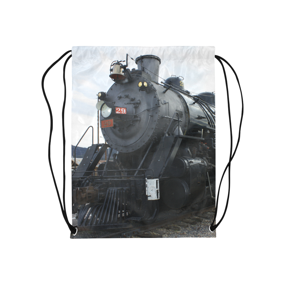 Railroad Vintage Steam Engine on Train Tracks Medium Drawstring Bag Model 1604 (Twin Sides) 13.8"(W) * 18.1"(H)