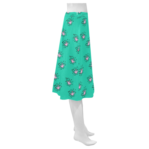 zodiac bat pink teal Mnemosyne Women's Crepe Skirt (Model D16)