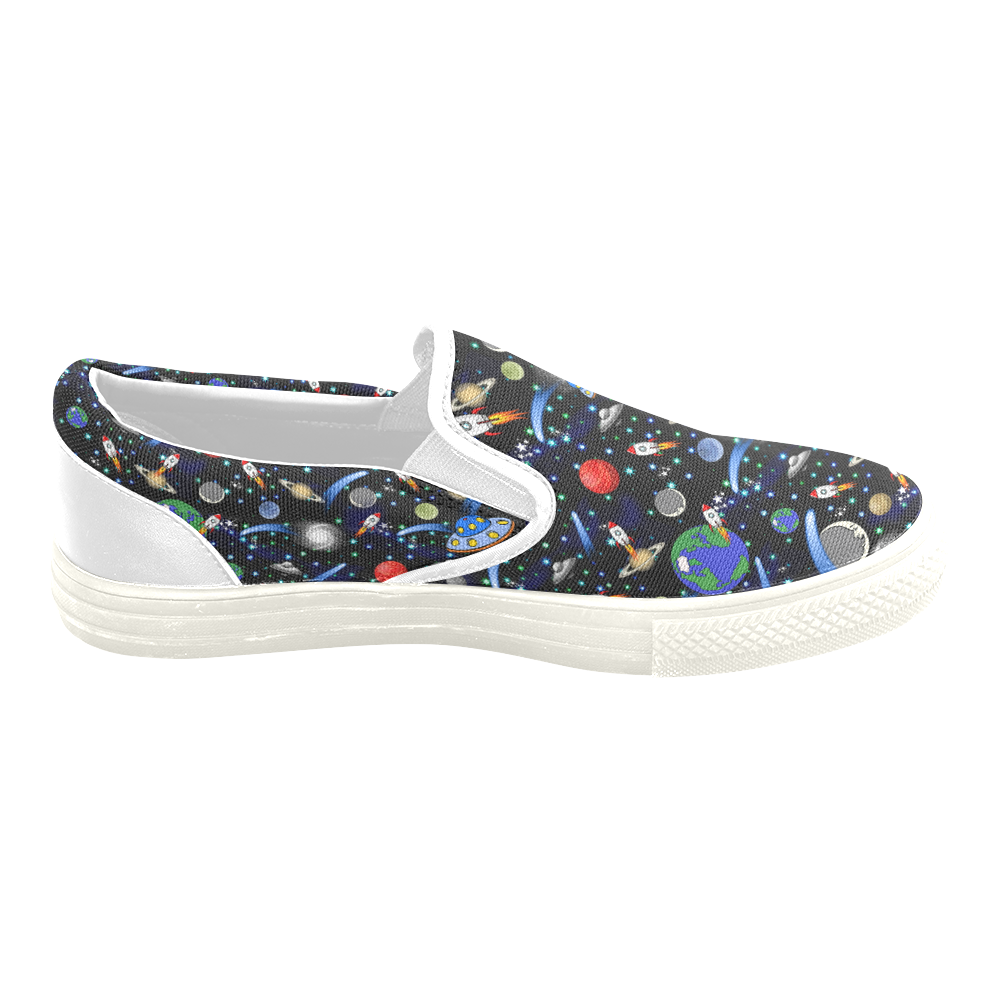 Galaxy Universe - Planets, Stars, Comets, Rockets Slip-on Canvas Shoes for Kid (Model 019)
