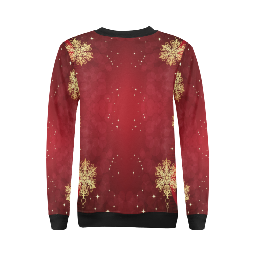 Golden Christmas Snowflake Ornaments on Red All Over Print Crewneck Sweatshirt for Women (Model H18)