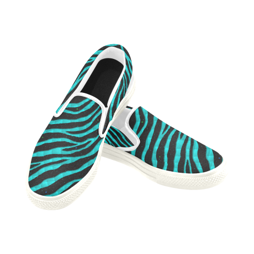 Ripped SpaceTime Stripes - Cyan Slip-on Canvas Shoes for Men/Large Size (Model 019)