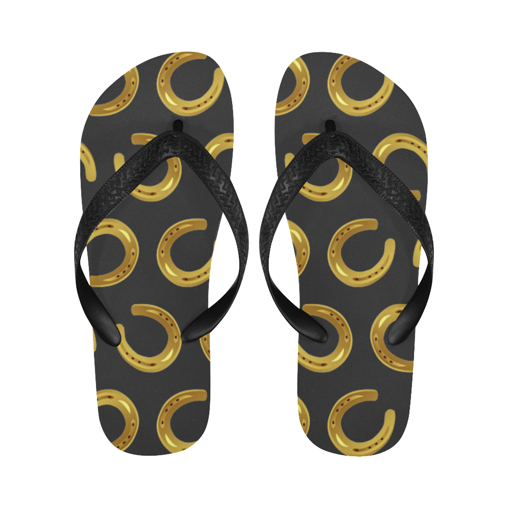 Golden horseshoe Flip Flops for Men/Women (Model 040)