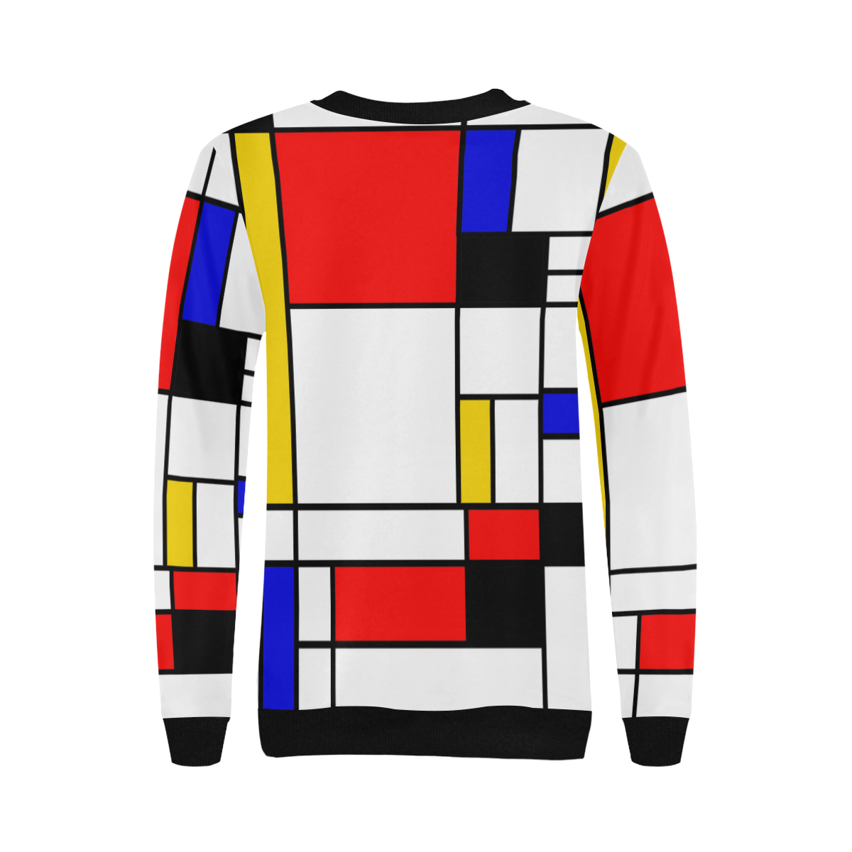 Bauhouse Composition Mondrian Style Women's Rib Cuff Crew Neck Sweatshirt (Model H34)