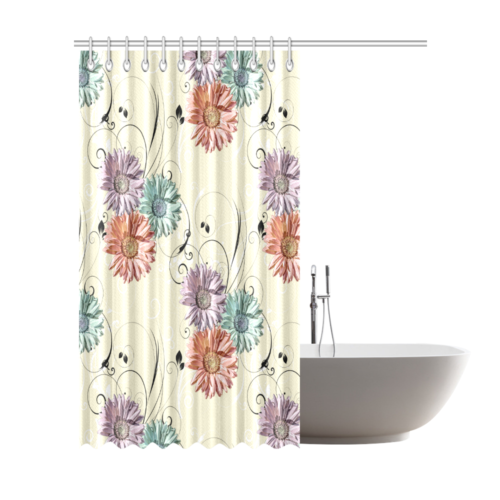 Flowers on Yellow Shower Curtain 72"x84"