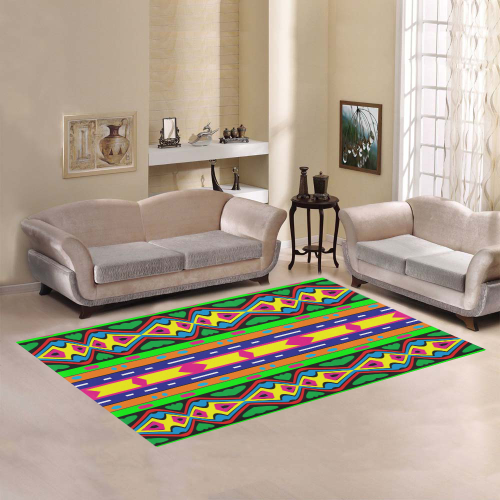 Distorted colorful shapes and stripes Area Rug7'x5'