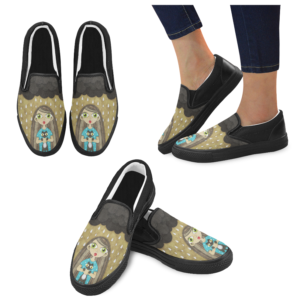 We Love Rain Women's Unusual Slip-on Canvas Shoes (Model 019)