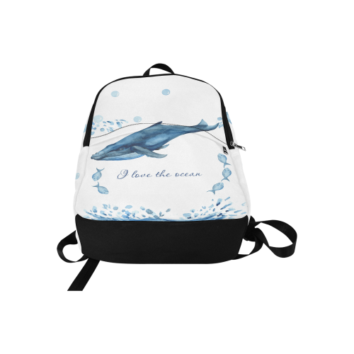 PiccoGrande`s blue-white I love the Ocean Fabric Backpack for Adult (Model 1659)