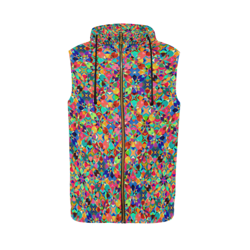 Multicolored Geometric Pattern All Over Print Sleeveless Zip Up Hoodie for Men (Model H16)