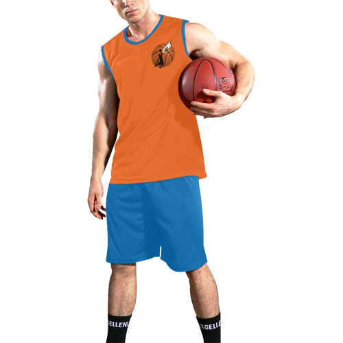 Slam Dunk Basketball Player Cyan Blue and Orange All Over Print Basketball Uniform