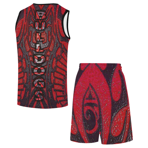 Meadville Bulldogs - Red & Black Tribal All Over Print Basketball Uniform