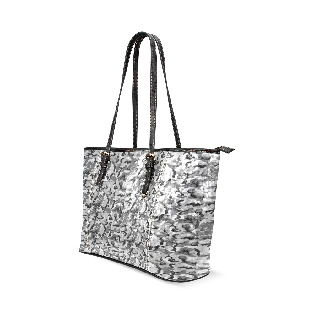 Woodland Urban City Black/Gray Camouflage Leather Tote Bag/Small (Model 1640)