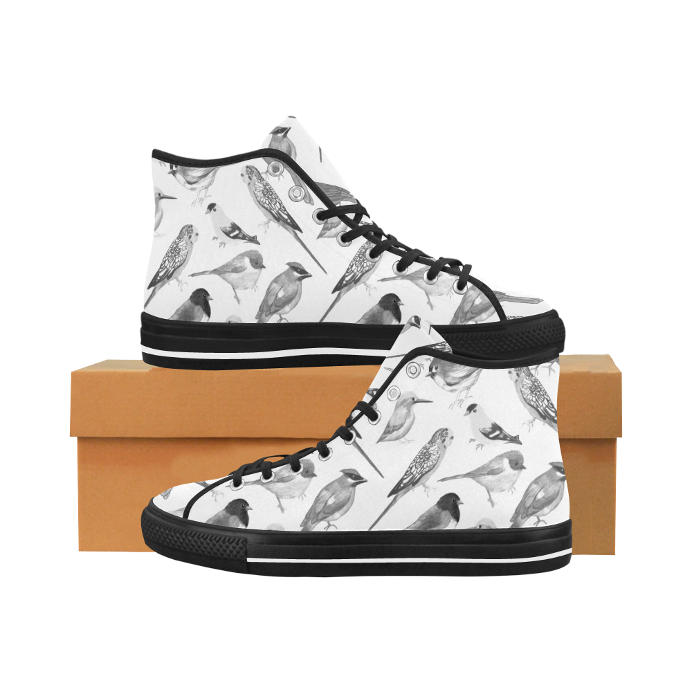 Black and white birds against white background sea Vancouver H Women's Canvas Shoes (1013-1)