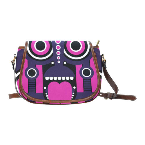 Pink Purple Tiki Tribal Saddle Bag/Large (Model 1649)