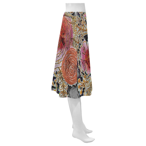 Watercolor Flowers2 Mnemosyne Women's Crepe Skirt (Model D16)