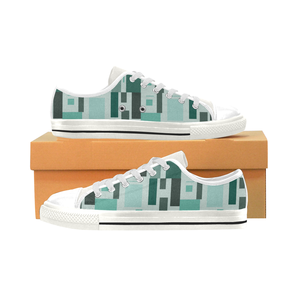 Abstract Green Squares Low Top Canvas Shoes for Kid (Model 018)