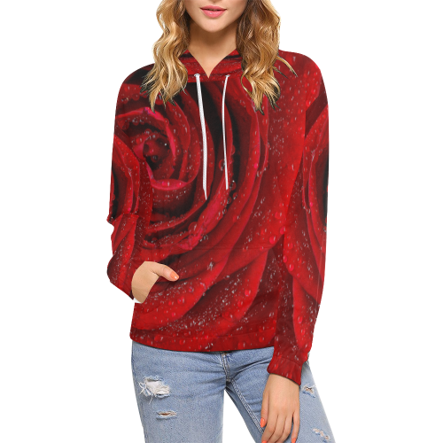 Red rosa All Over Print Hoodie for Women (USA Size) (Model H13)