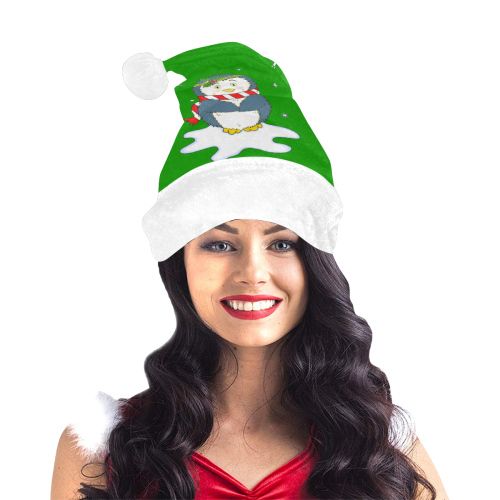 Adorable Christmas Penguin Green/White Santa Hat