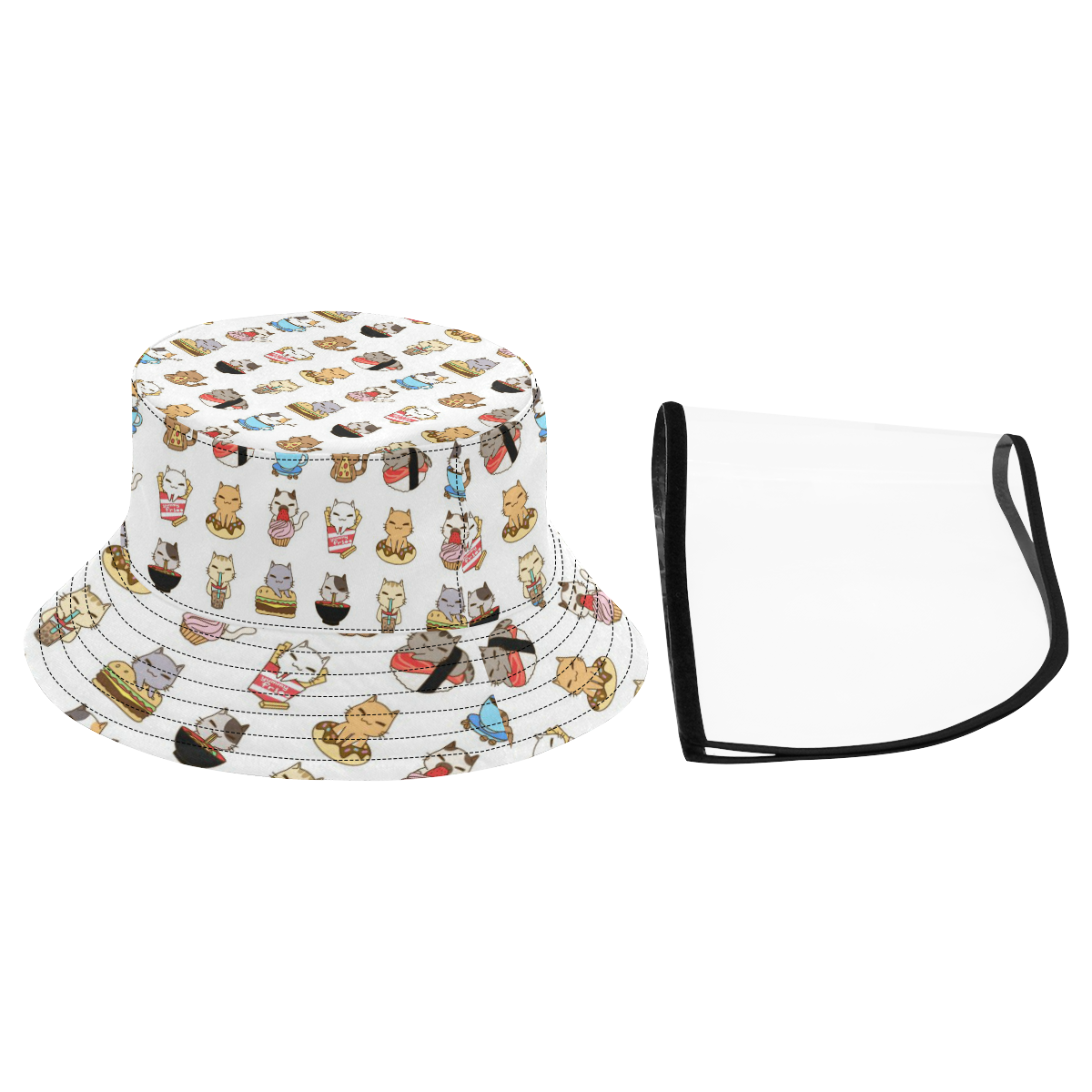 white Women's Bucket Hat (Detachable Face Shield)