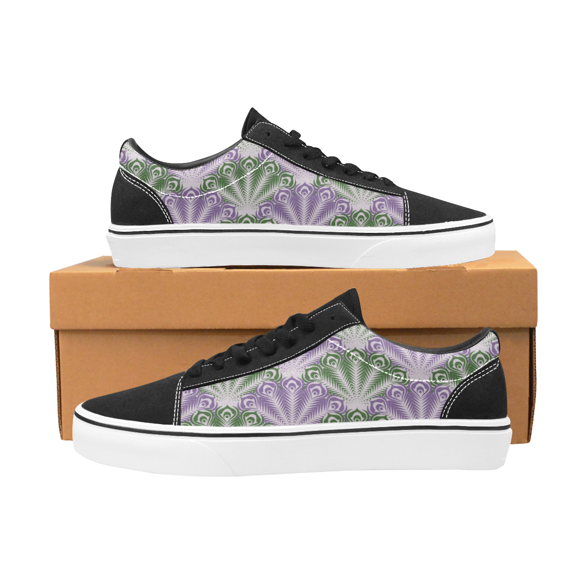 vintage scallop violet green pattern Men's Low Top Skateboarding Shoes (Model E001-2)