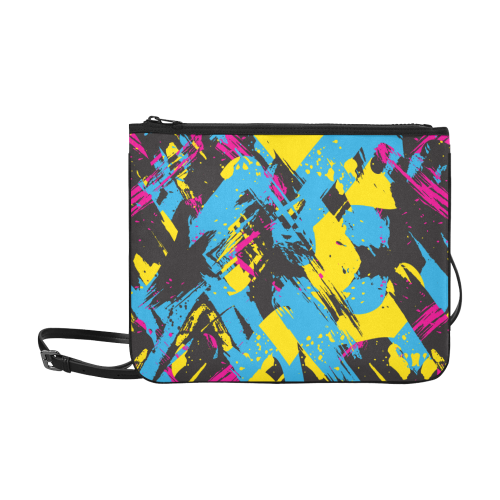Colorful paint stokes on a black background Slim Clutch Bag (Model 1668)