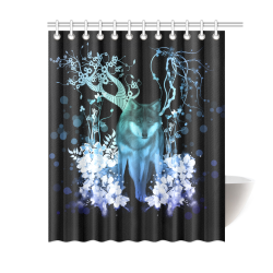 Awesome wolf with flowers Shower Curtain 60"x72"