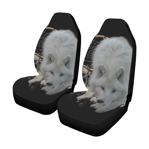 White Shaman Wolf with Dreamcatcher Car Seat Covers (Set of 2)