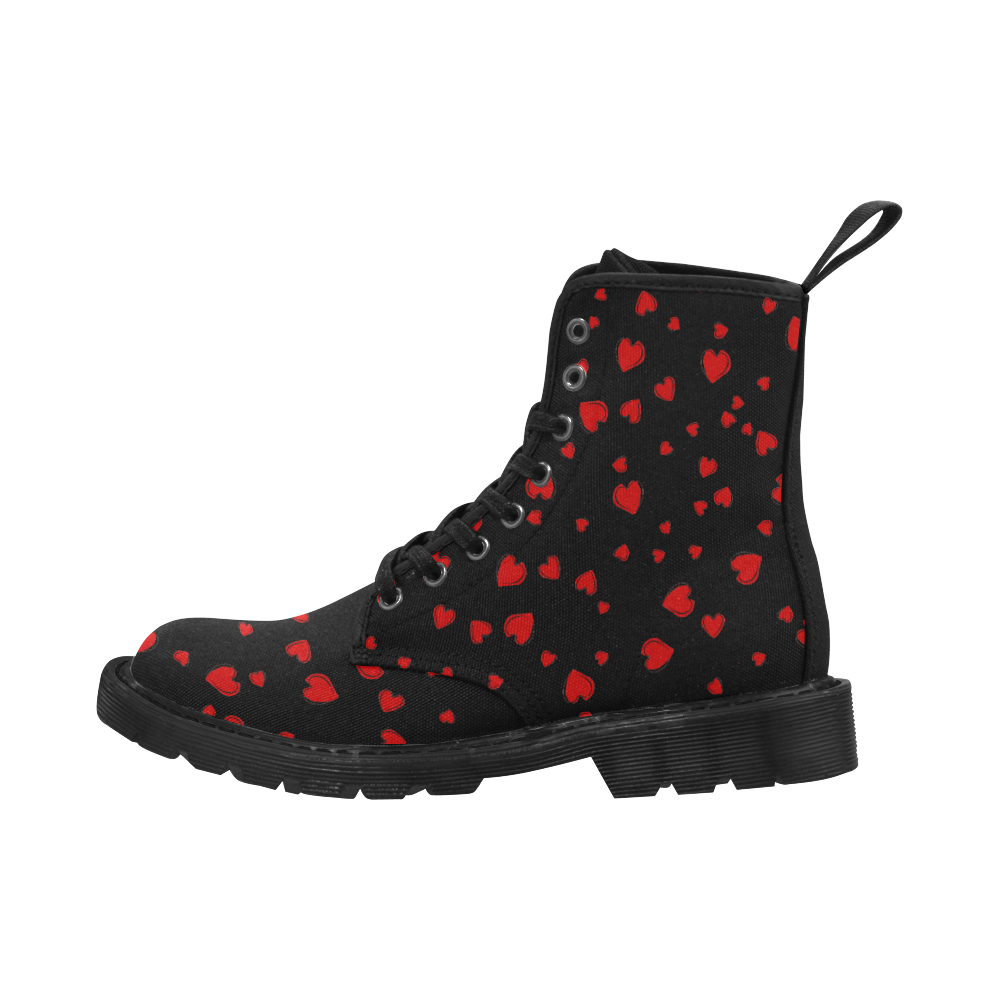 Red Hearts Floating on Black Martin Boots for Women (Black) (Model 1203H)