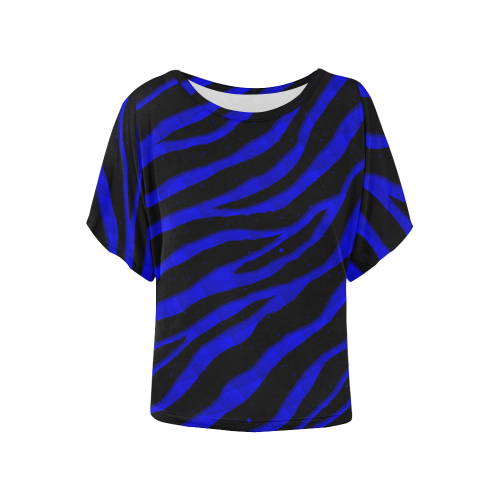 Ripped SpaceTime Stripes - Blue Women's Batwing-Sleeved Blouse T shirt (Model T44)