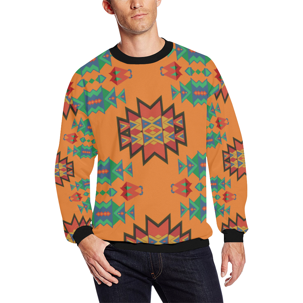 Misc shapes on an orange background All Over Print Crewneck Sweatshirt for Men (Model H18)