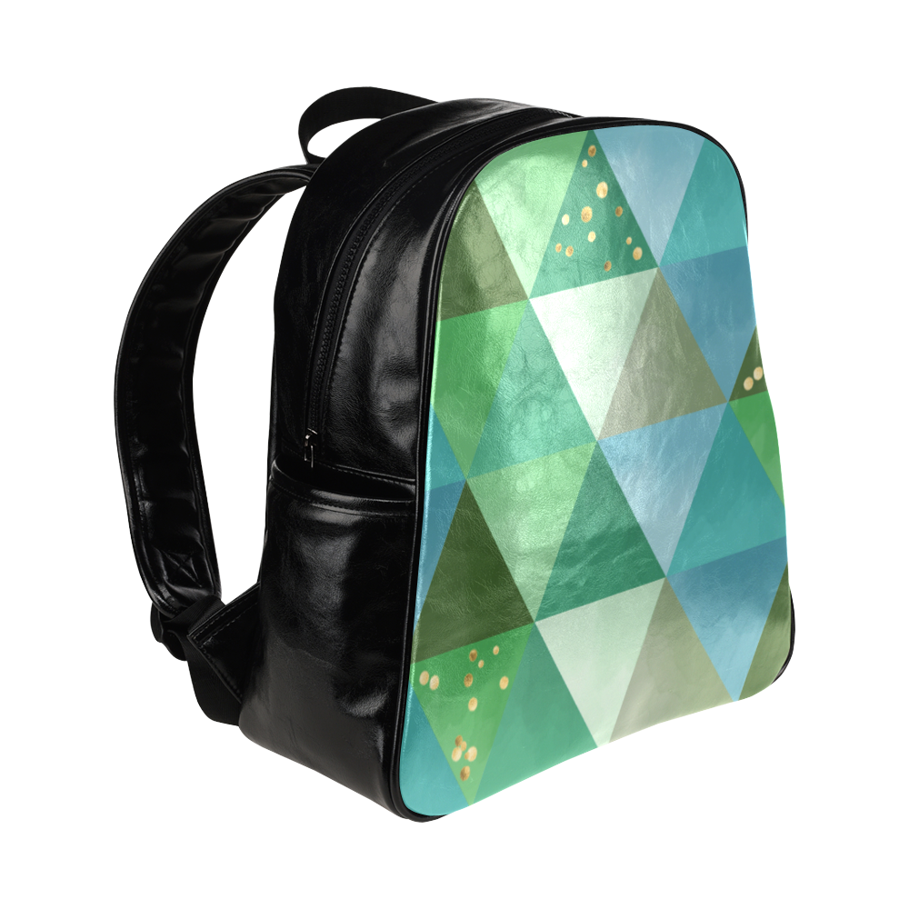 Triangle Pattern - Green Teal Khaki Moss Multi-Pockets Backpack (Model 1636)