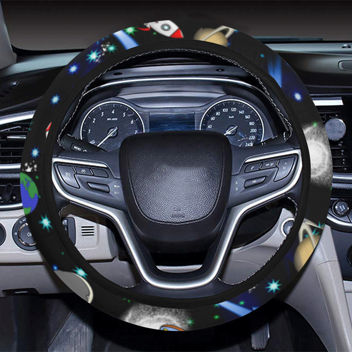 Galaxy Universe - Planets,Stars,Comets,Rockets Steering Wheel Cover with Elastic Edge