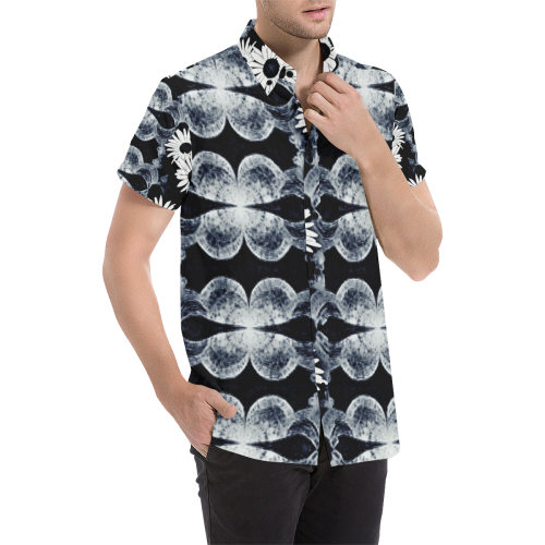 Grey and Blak Flower Design By Me by Doris Clay-Kersey Men's All Over Print Short Sleeve Shirt (Model T53)