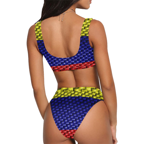 COLOMBIA FLAG Sport Top & High-Waisted Bikini Swimsuit (Model S07)