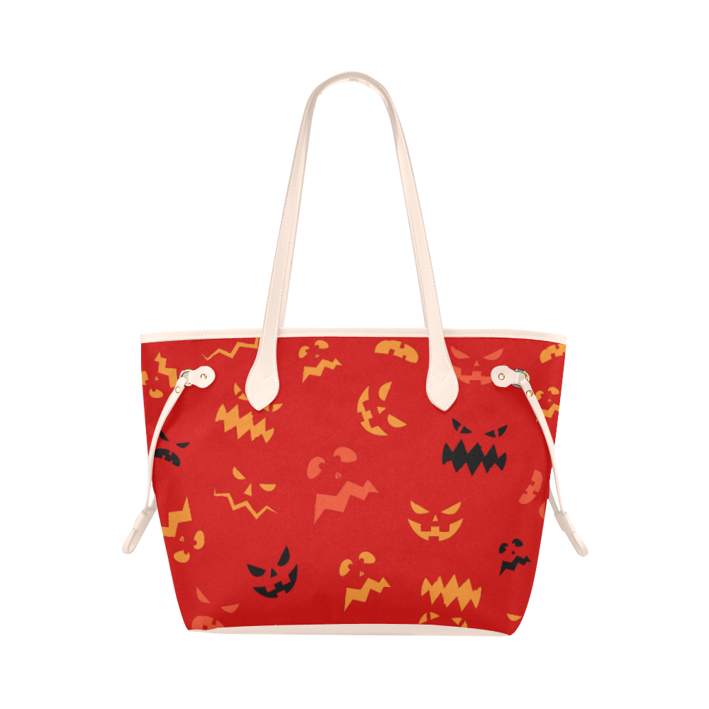 Pumpkin Faces HALLOWEEN RED Clover Canvas Tote Bag (Model 1661)