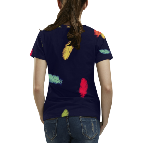 Neon Feathers All Over Print T-Shirt for Women (USA Size) (Model T40)