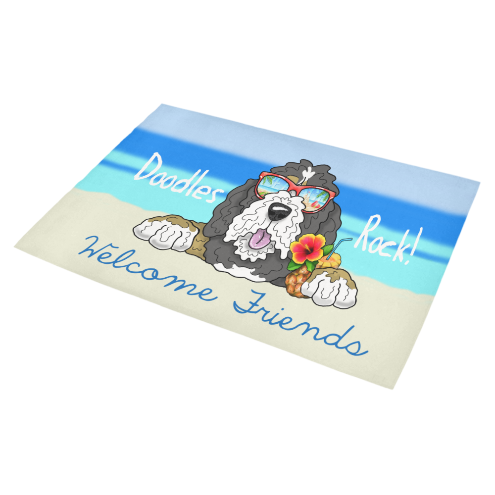 Doodle-Beach- black tan & white Azalea Doormat 30" x 18" (Sponge Material)