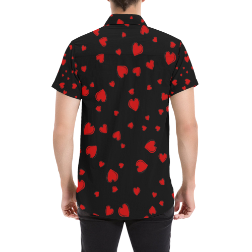 Red Hearts Floating on Black Men's All Over Print Short Sleeve Shirt (Model T53)