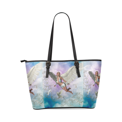 Fairy in the sky Leather Tote Bag/Large (Model 1640)