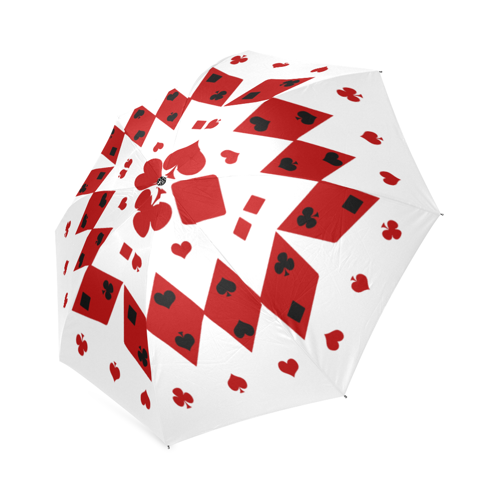 Black and Red Playing Card Shapes Round Foldable Umbrella (Model U01)