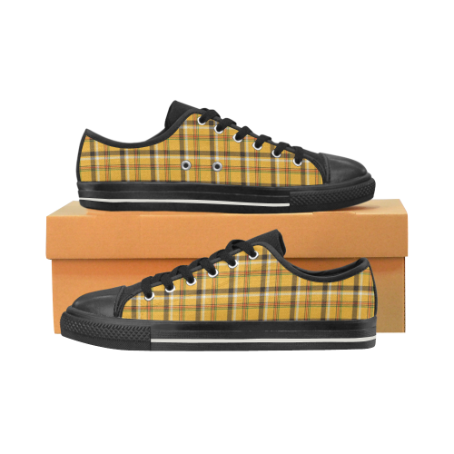 Yellow Tartan (Plaid) Canvas Women's Shoes/Large Size (Model 018)