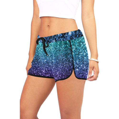 Beautiful Aqua blue Ombre glitter sparkles Women's All Over Print Relaxed Shorts (Model L19)