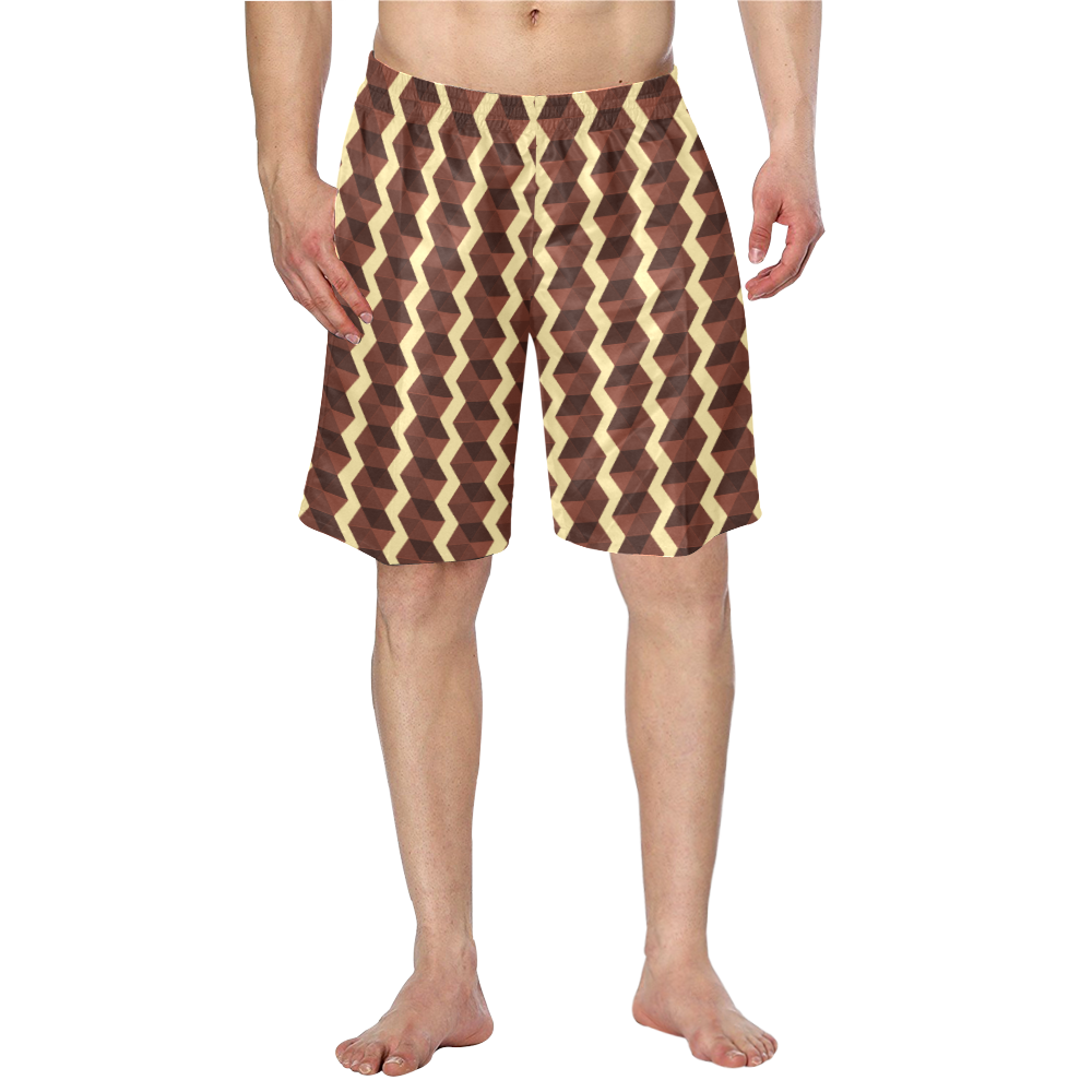 Brown and Gold Print Men's Swim Trunk (Model L21)