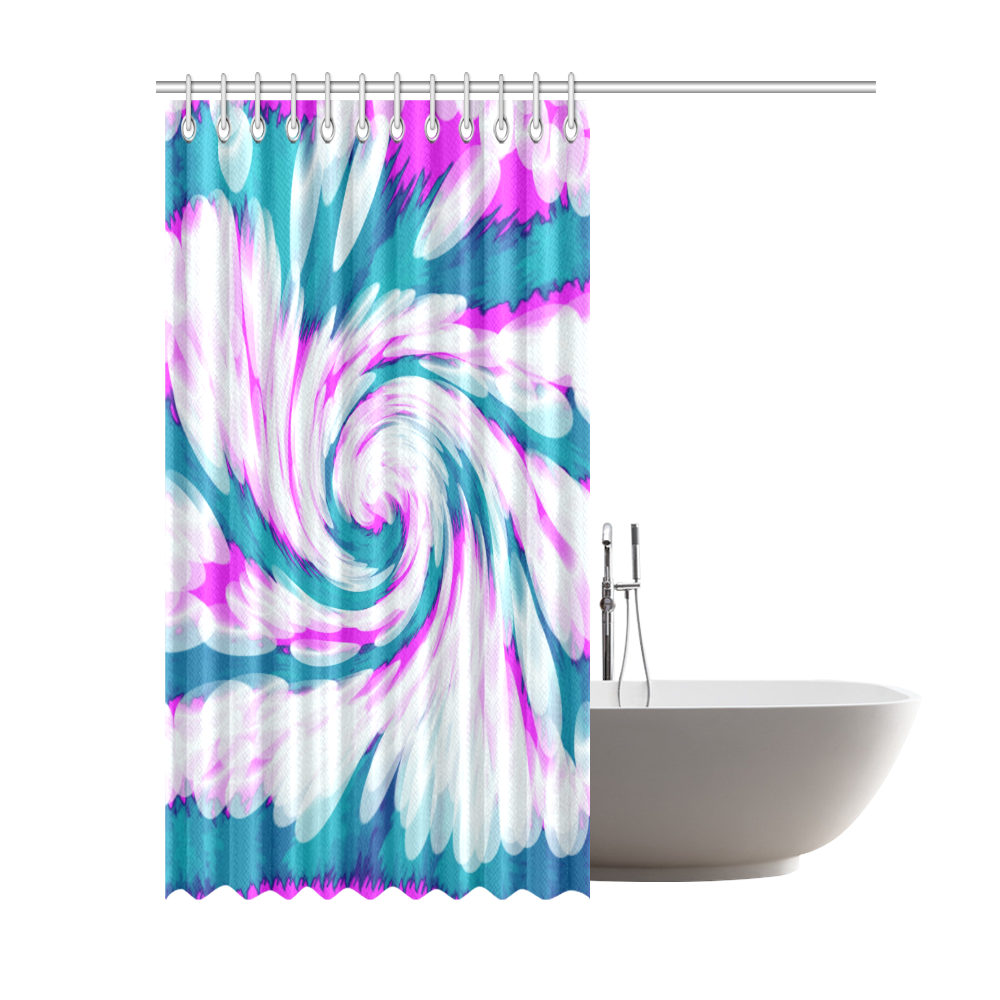 Turquoise Pink Tie Dye Swirl Abstract Shower Curtain 69"x84"