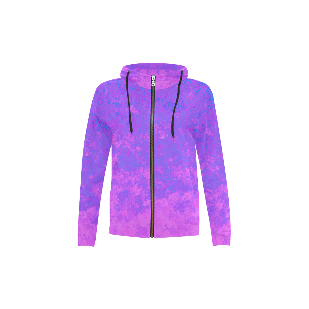 Blue/Purple/Pink Abstract All Over Print Full Zip Hoodie for Kid (Model H14)